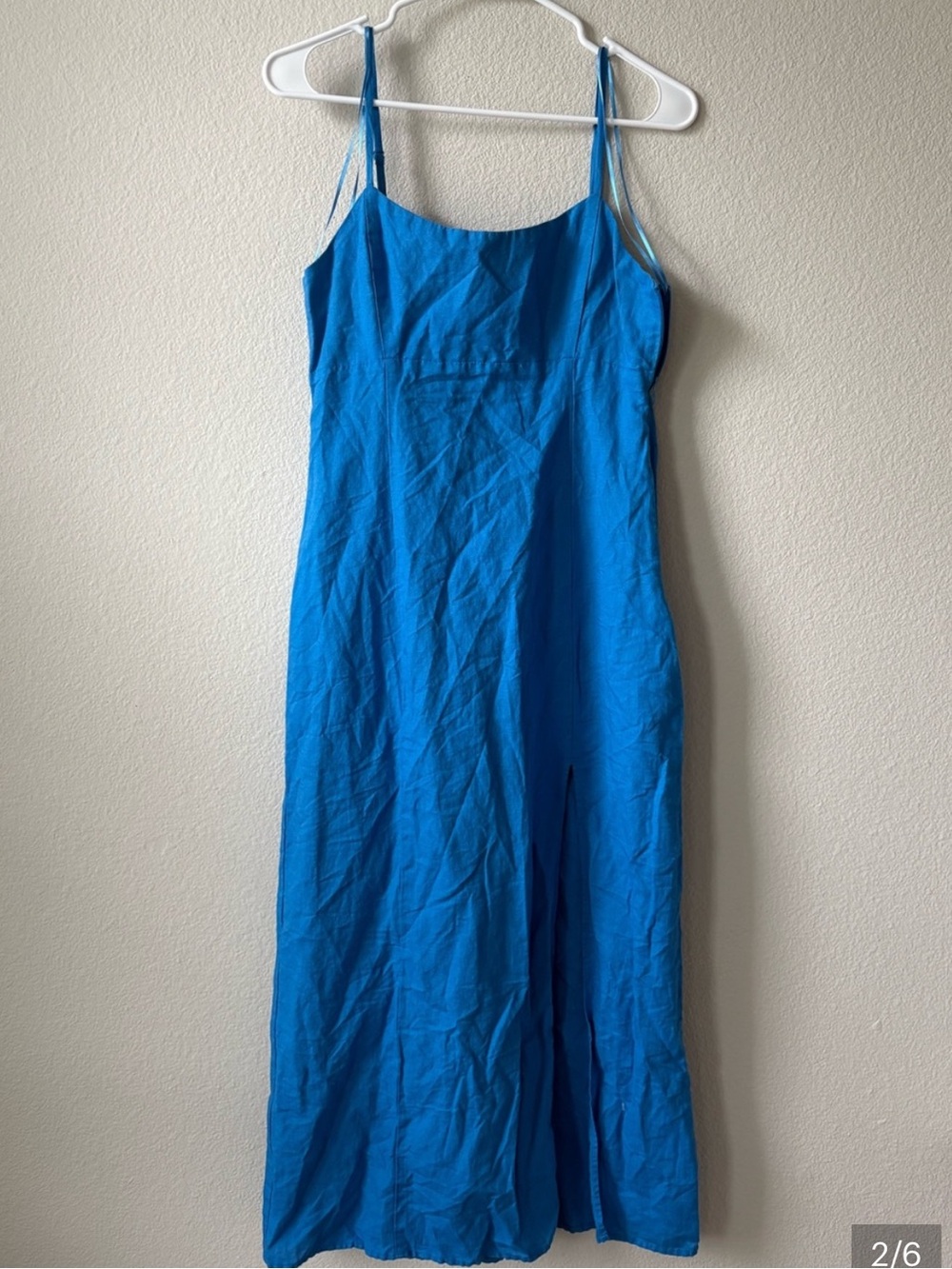 Zara Electric Blue Spaghetti-Strap Midi Dress with Side Slit - Picture 3 of 9
